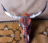 Longhorn skull with hand-knapped mahogany obsidian arrowhead