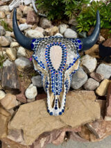 Bison skull with hand-knapped fossil coral arrowhead
