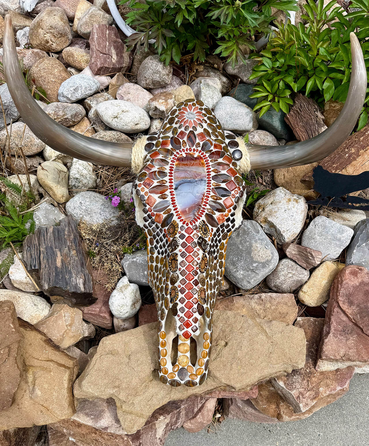Bull bison with backlit Brazilian agate